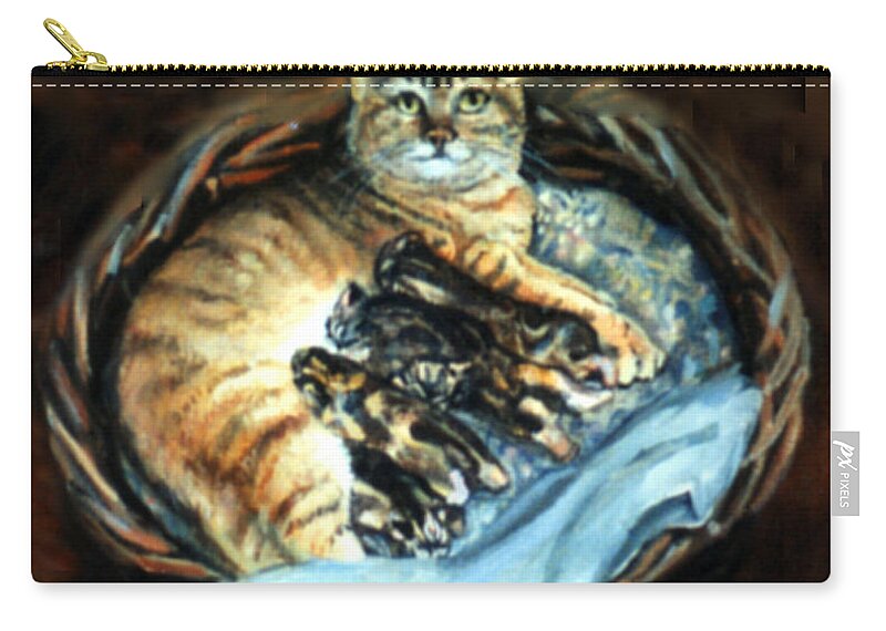Nature Zip Pouch featuring the painting Mom With Her Kittens by Donna Tucker