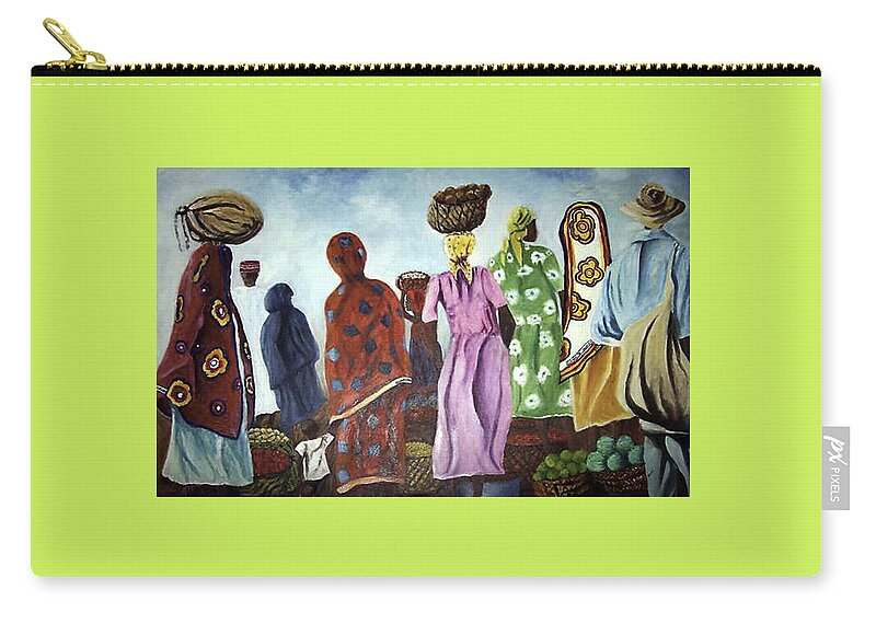 Market Zip Pouch featuring the painting Mombasa Market by Sher Nasser
