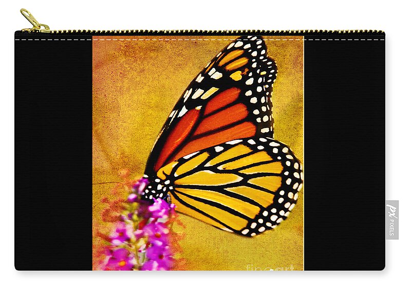 Monarch Zip Pouch featuring the photograph Monarch Butterfly Color Splash Sunset by Carol F Austin