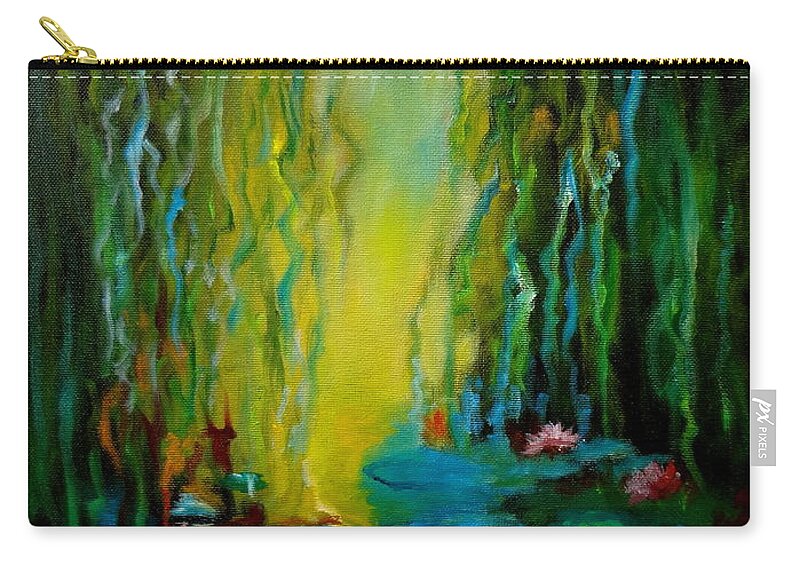 Lotus Zip Pouch featuring the painting Monet's Pond 11 by Jenny Lee
