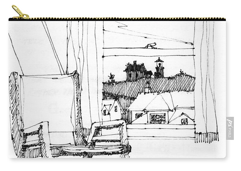 Monhegan Island Zip Pouch featuring the drawing Monhegan Dawn Island Inn by Richard Wambach