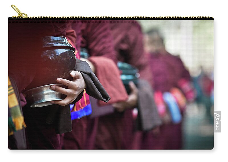 People Zip Pouch featuring the photograph Monk Serving by Clement Chan