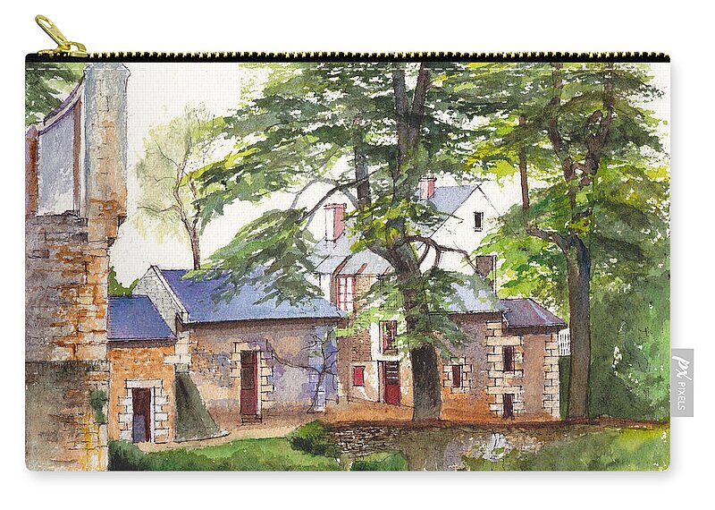 France Zip Pouch featuring the painting Montreuil Bellay chateau in the Loire Valley of France by Dai Wynn