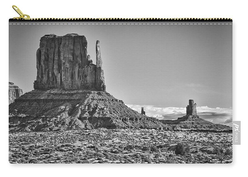 Monument Valley Photographs Zip Pouch featuring the photograph Monument Valley 3 BW by Ron White