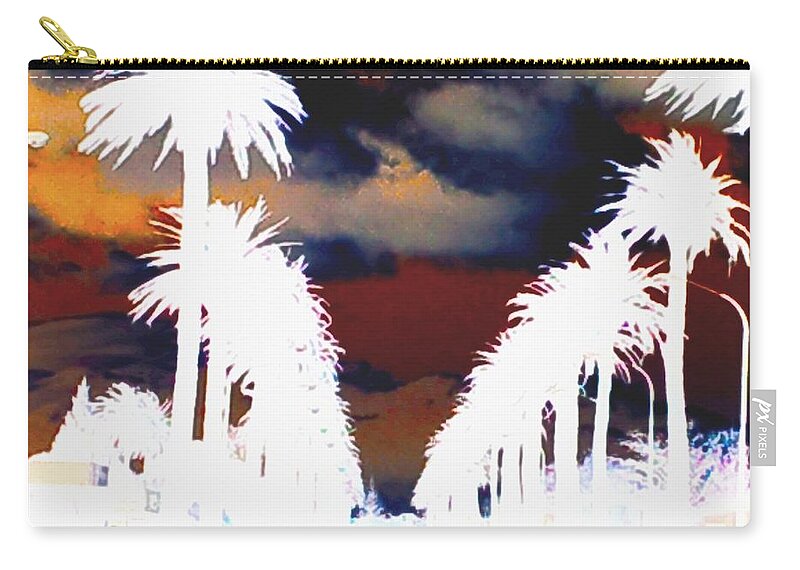 Los Angeles Usa Palm Tree Street Sky Abstract Dark Blue Red Black White Yellow Brown White Burgundy Mustard Silhouette Color Colour Mood Aaa lack & White Contrast Zip Pouch featuring the photograph Moody Blues by Linda Hollis