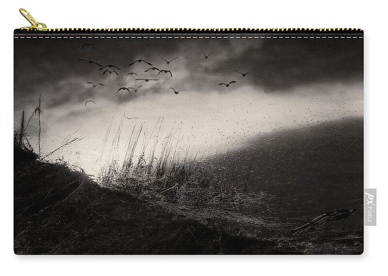 Britannia Shipyard Vancouver Zip Pouch featuring the photograph Moody sunrise with grasses and birds by Peter V Quenter