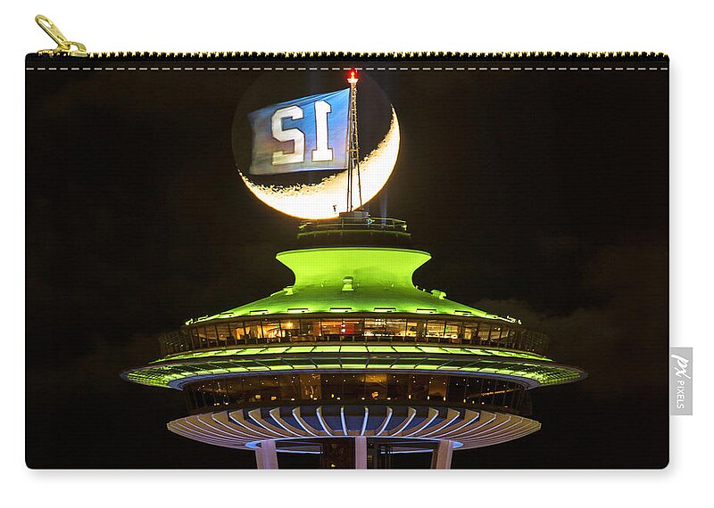 Space Needle Zip Pouch featuring the photograph Moon Joined the 12th Man by Yoshiki Nakamura