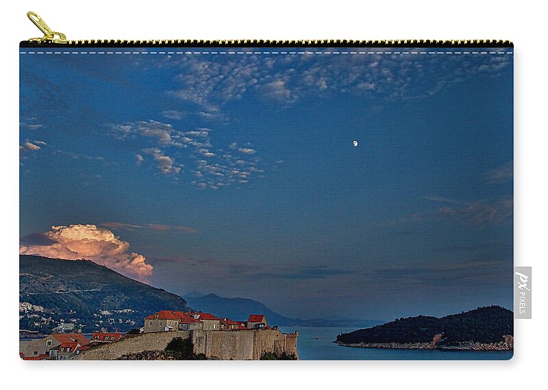 Dubrovnik Zip Pouch featuring the photograph Moon Over Dubrovnik's Walls by Stuart Litoff