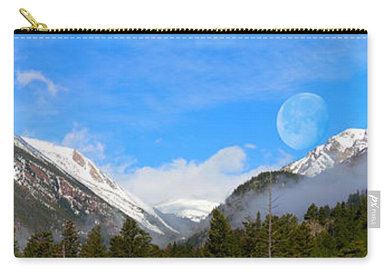 Moon Zip Pouch featuring the photograph Moon Over The Rockies by Shane Bechler