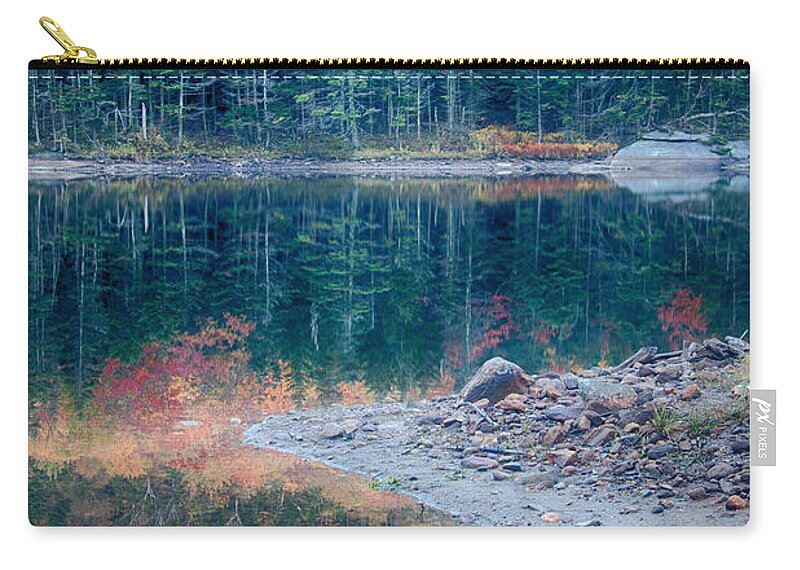 Autumn Zip Pouch featuring the photograph Moon Setting Fall Foliage Reflection by Jeff Folger