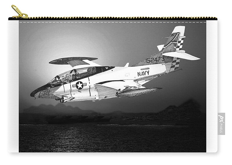 Aviation Art Of The North American T-2c Buckeye Zip Pouch featuring the drawing Moonlight Buckeye T 2C training mission by Jack Pumphrey