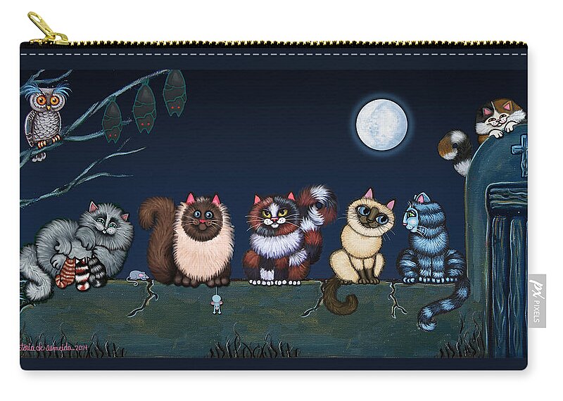 Cat Carry-all Pouch featuring the painting Moonlight On The Wall by Victoria De Almeida