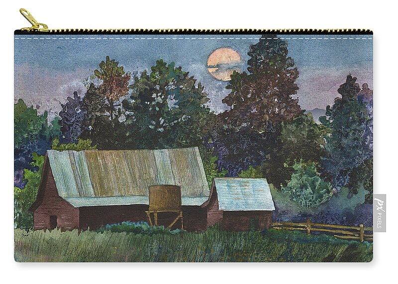 Moonlight Painting Zip Pouch featuring the painting Moonlight over Caribou by Anne Gifford