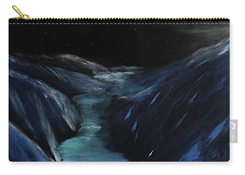 Glacier Zip Pouch featuring the painting Moonlit Glacier by Dick Bourgault