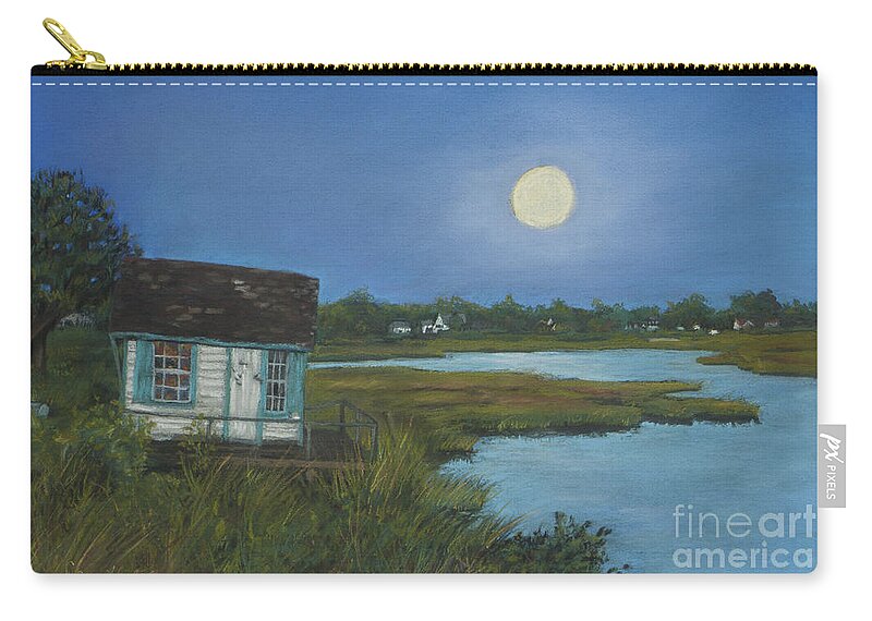 Crab Shack Zip Pouch featuring the painting Moonrise Orient Point by Susan Herbst