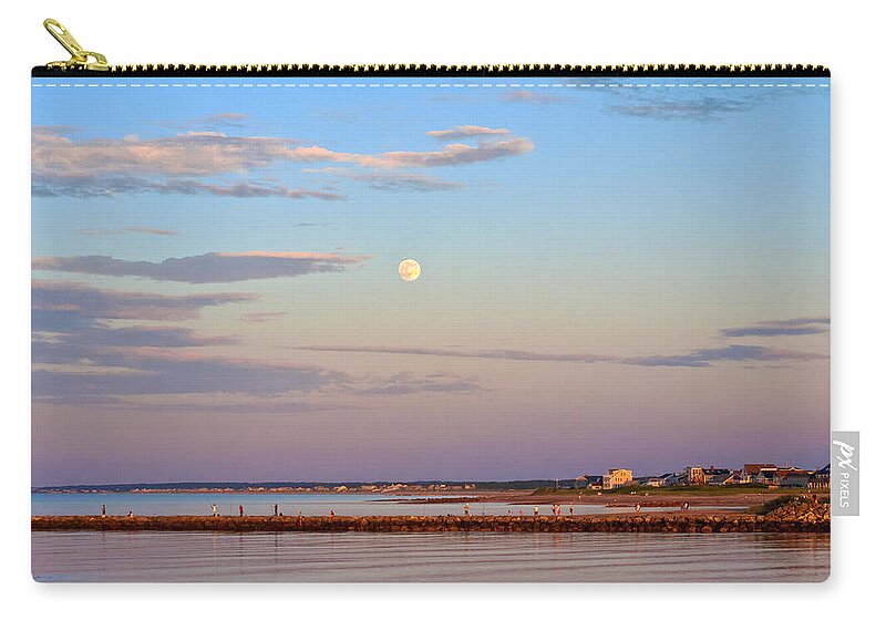 Sandwich Zip Pouch featuring the photograph Moonrise Over Sandwich And Canal by Frank Winters