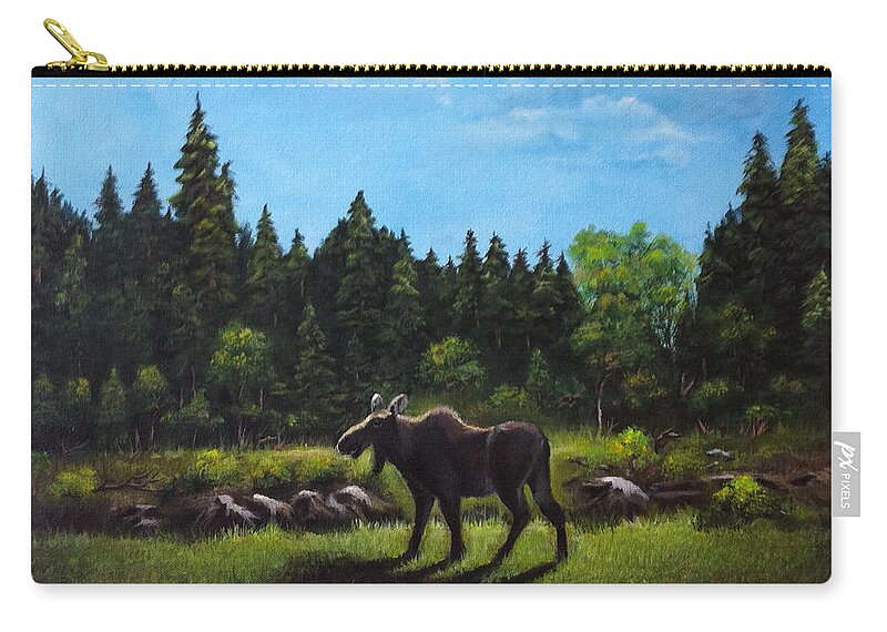 Moose Zip Pouch featuring the painting Moose by Bozena Zajaczkowska