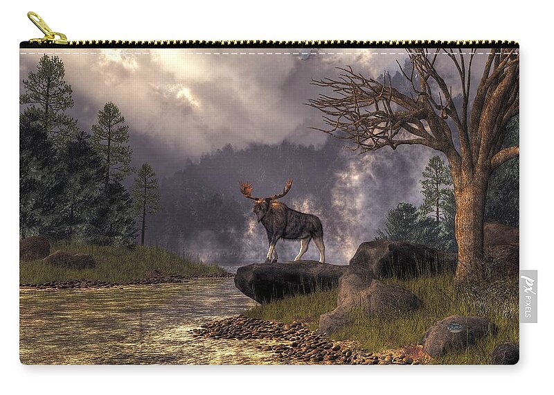 Moose In The Adirondacks Zip Pouch featuring the digital art Moose in the Adirondacks by Daniel Eskridge