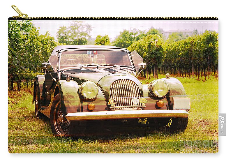 Morgan Zip Pouch featuring the photograph Morgan plus 4 in front of vineyard by Perry Van Munster