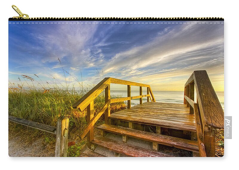 Clouds Zip Pouch featuring the photograph Morning Beach Walk by Debra and Dave Vanderlaan