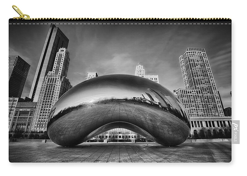 Chicago Cloud Gate Carry-all Pouch featuring the photograph Morning Bean in Black and White by Sebastian Musial