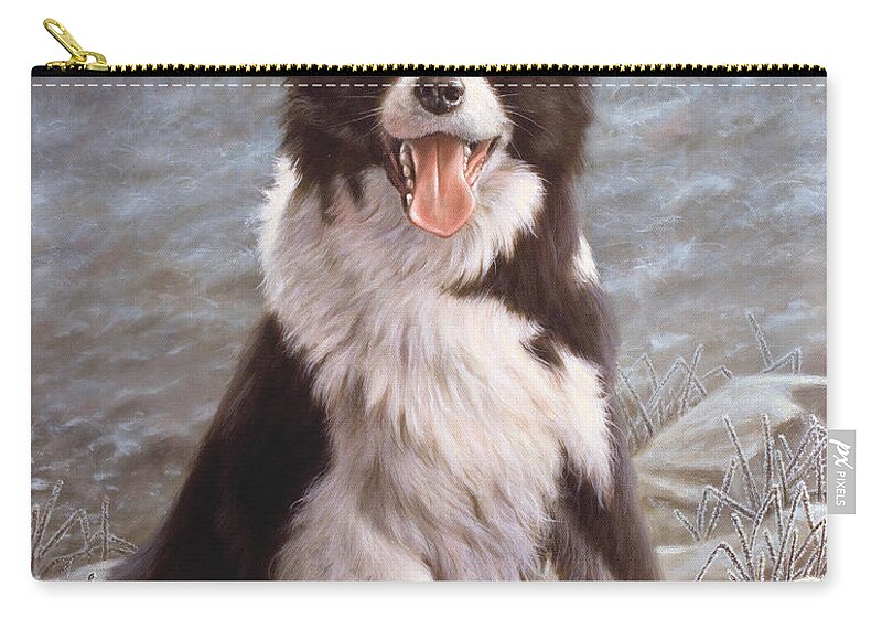 Border Collie Zip Pouch featuring the painting Morning Frost by John Silver