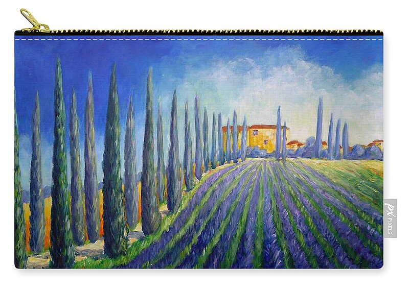 Tuscany Zip Pouch featuring the painting Lavender field by Cristina Stefan