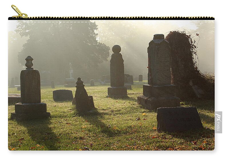 Graves Zip Pouch featuring the photograph Morning Mist at the Cemetery by Lynn Sprowl