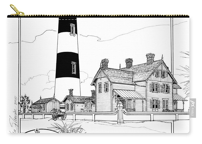 Morris Island Lighthouse Zip Pouch featuring the drawing Morris Island Lighthouse by Ira Shander
