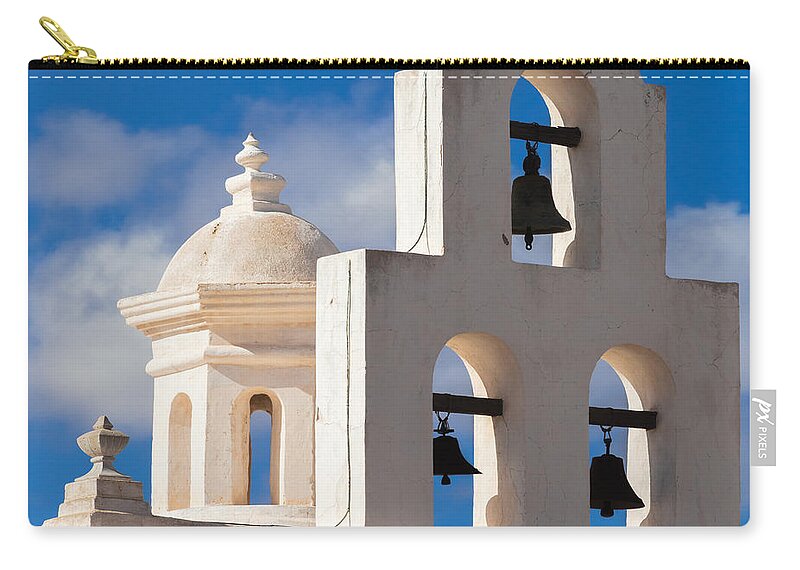 1797 Zip Pouch featuring the photograph Mortuary Bells at San Xavier by Ed Gleichman
