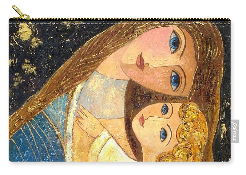 Mother And Golden Haired Child Carry-all Pouch featuring the painting Mother and Golden Haired Child by Shijun Munns