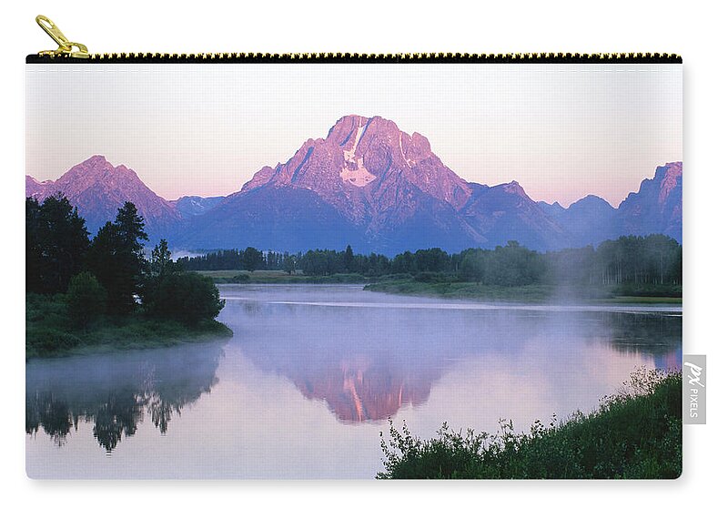 Tranquility Zip Pouch featuring the photograph Mount Moran Reflected In Snake River At by David C Tomlinson