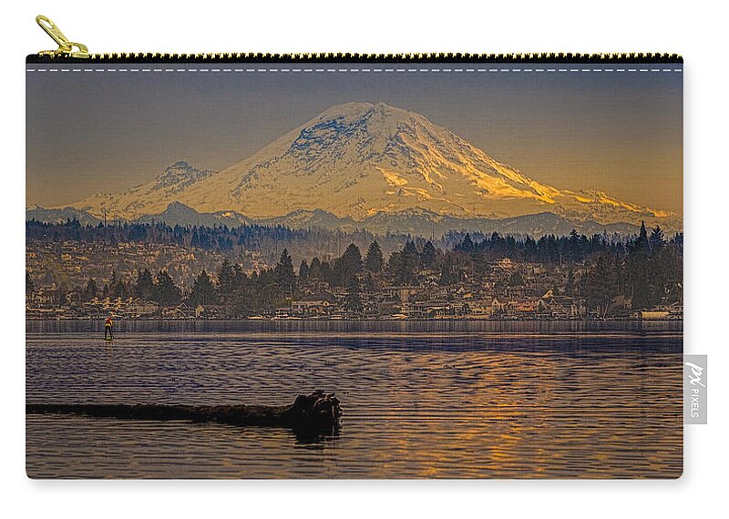 Mount Rainier Zip Pouch featuring the painting Mount Rainier by Mike Penney