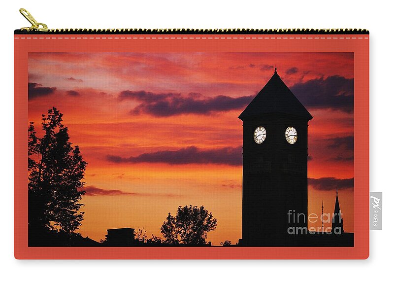 Sunset Zip Pouch featuring the photograph 8.15 On The Mount Royal Clock Tower Baltimore #815 by Marcus Dagan
