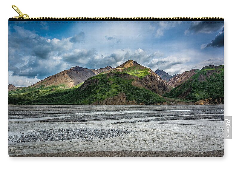 River Zip Pouch featuring the photograph Mountain Across the River by Andrew Matwijec