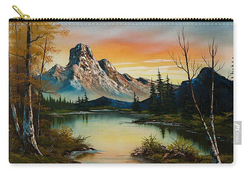 Landscape Zip Pouch featuring the painting Sunset Lake by Chris Steele