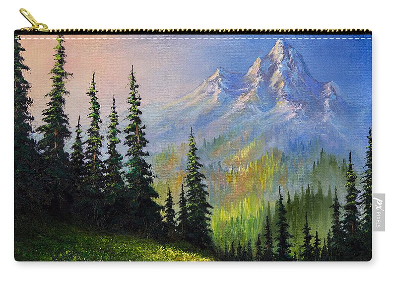 Morning Zip Pouch featuring the painting Mountain Morning by Chris Steele