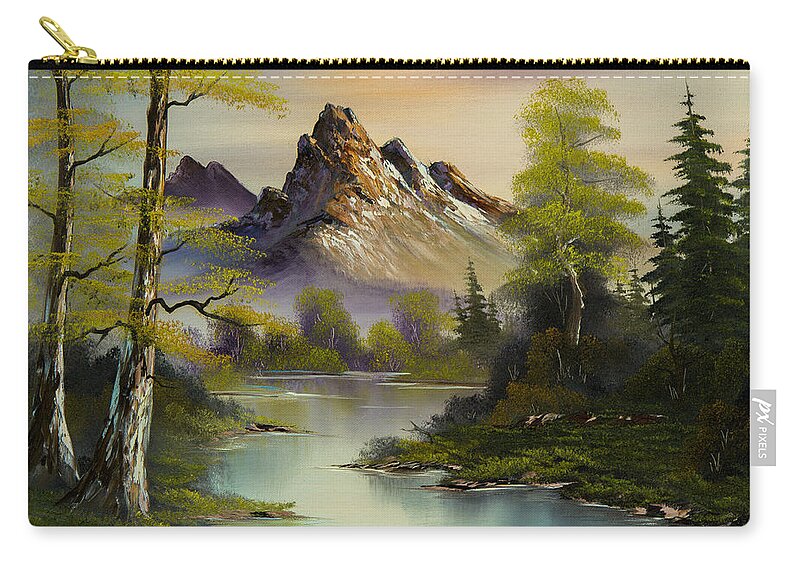 Landscape Zip Pouch featuring the painting Mountain Evening by Chris Steele