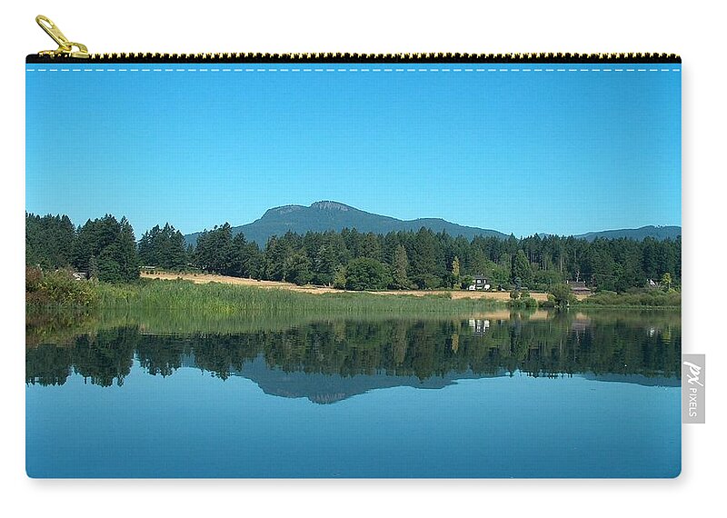 Landscape Zip Pouch featuring the photograph Mt Prevost over Quamichan Lake by Wayne Enslow