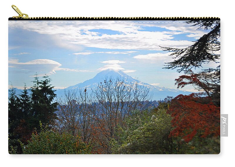 Mount Rainier Zip Pouch featuring the photograph Mt Rainier from Corban University by Tikvah's Hope