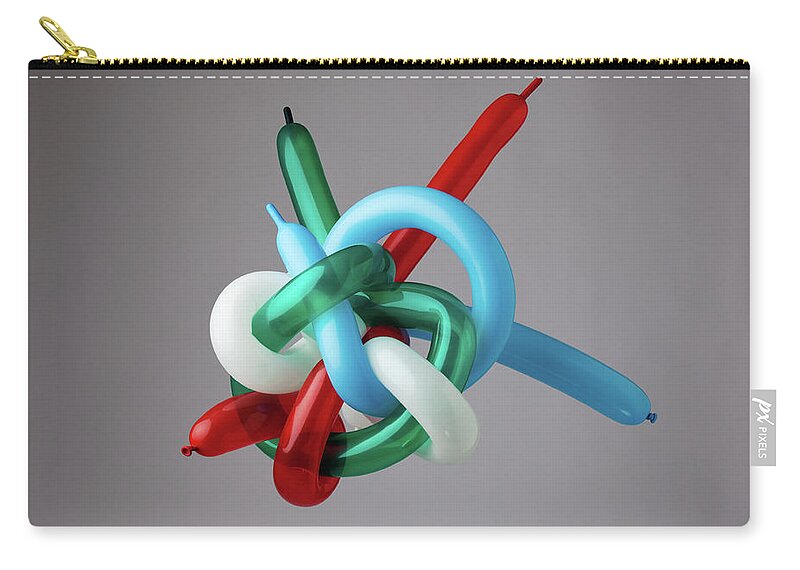 Large Group Of Objects Zip Pouch featuring the photograph Muli-color Balloons Tied In Giant Knot by William Andrew