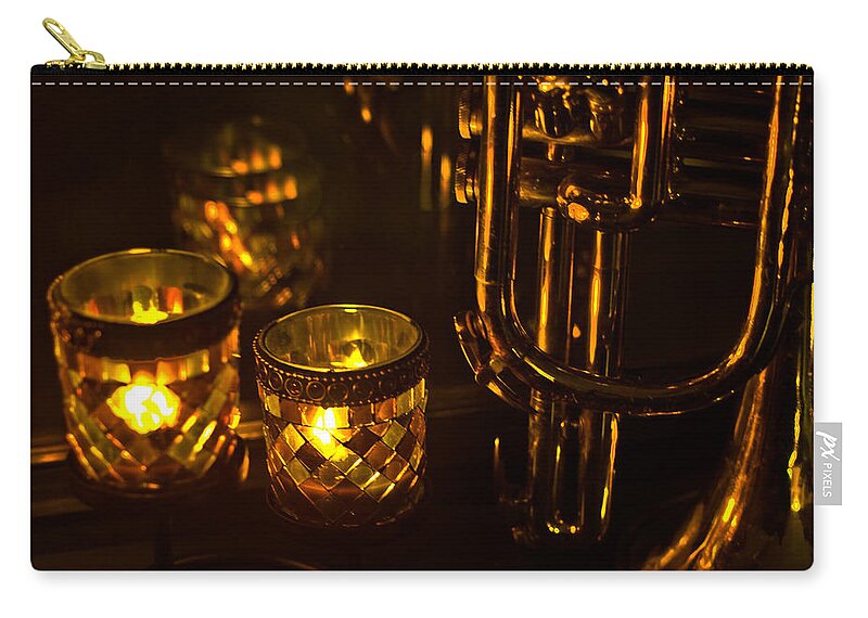 Candles Zip Pouch featuring the photograph Trumpet and Candlelight by Ginger Wakem