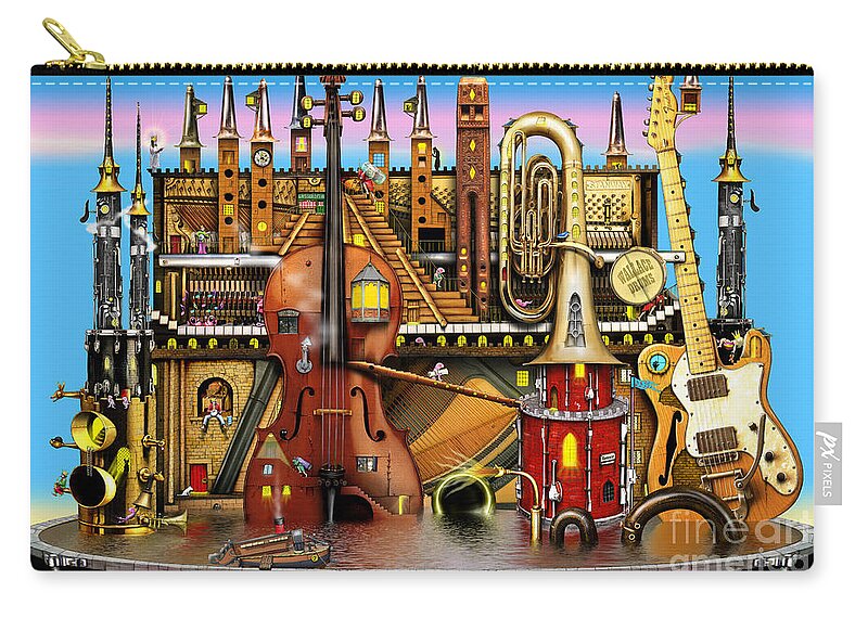 Colin Thompson Zip Pouch featuring the digital art Music Castle by MGL Meiklejohn Graphics Licensing