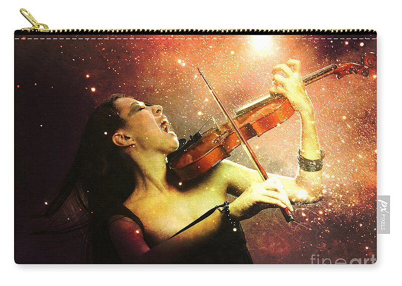 Music Zip Pouch featuring the digital art Music explodes in the night by Linda Lees