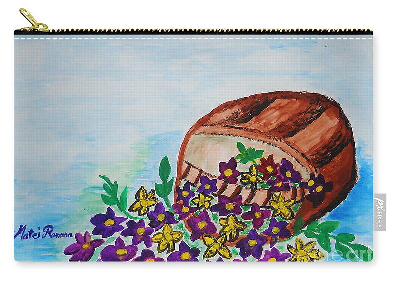 Naif Zip Pouch featuring the painting My Flower Basket by Ramona Matei