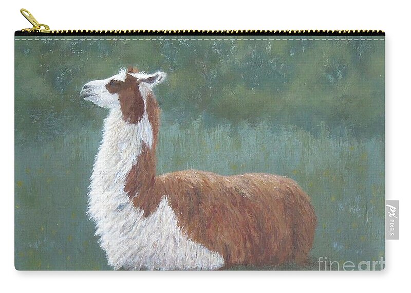 Llama Zip Pouch featuring the painting My Good Side by Phyllis Andrews