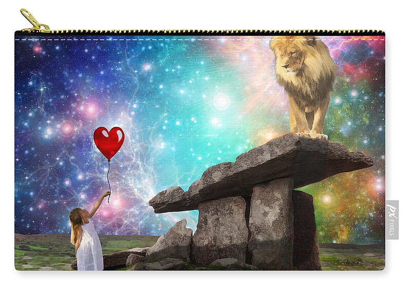 Lion Of Judah Love Of The Father Red Balloon Little Girl Gift Zip Pouch featuring the digital art My Heart Belongs to you by Dolores Develde