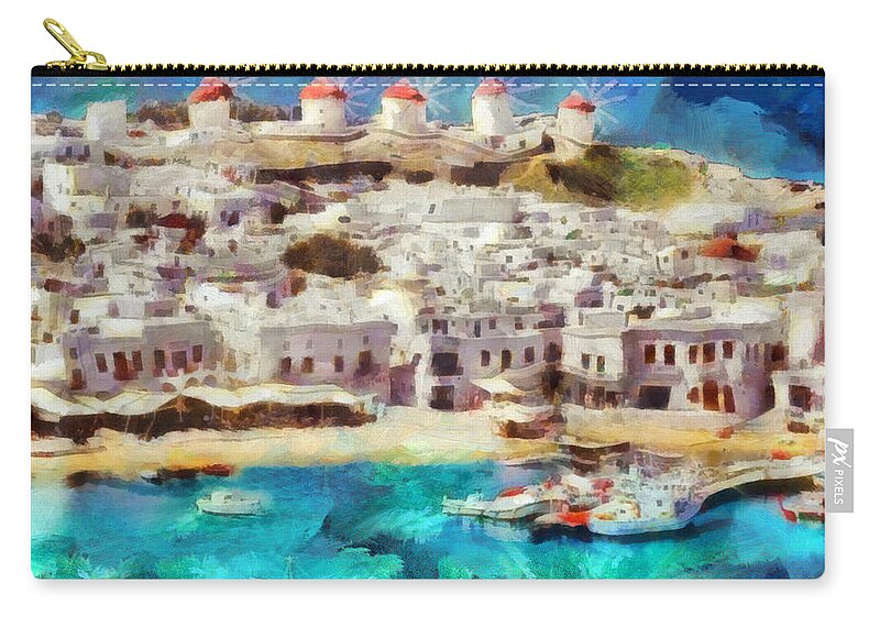 Rossidis Zip Pouch featuring the painting Myconos island by George Rossidis