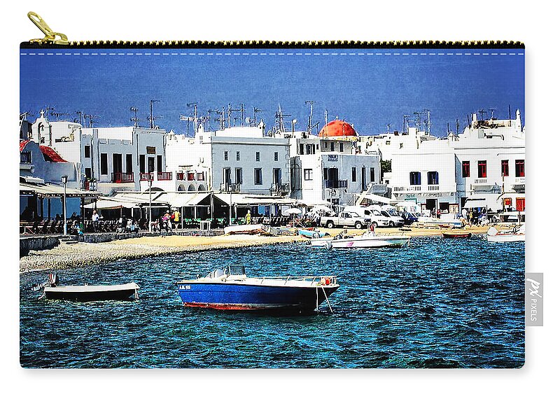Greece Zip Pouch featuring the photograph Mykonos Harbor by Mitchell R Grosky