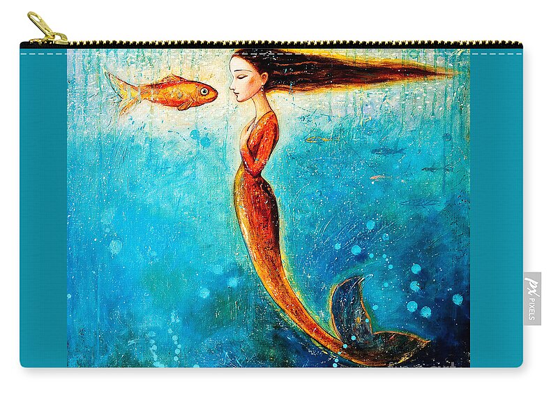 Mermaid Art Zip Pouch featuring the painting Mystic Mermaid II by Shijun Munns